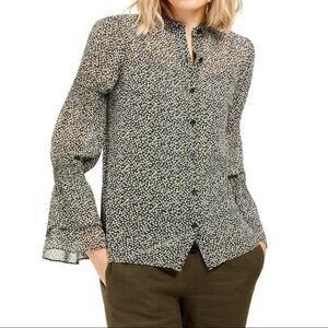 NWOT !Michael Kors Womens Gray Leopard Print Button Front Blouse Bell Sleeve